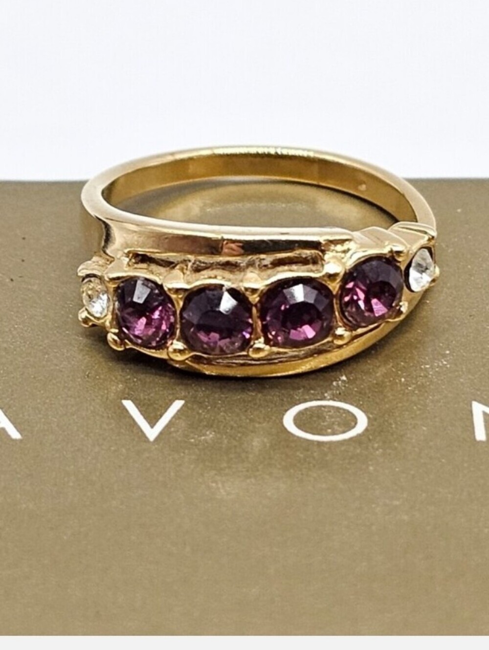 Avon Goldtone Ring with Purple Gemstones